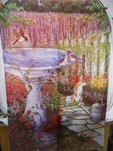 Garden Yard Flag Banner Tulips Bird Bath Rabit Motif 40 X 13.5&quot; - £5.42 GBP