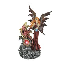 Ruby Red Fairy And Dragon LED Lighted Geode Statue - £22.86 GBP