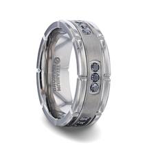 COURAGEOUS Center Titanium Wedding Band Double Grooved &amp; Black Diamond - 8mm - £393.39 GBP