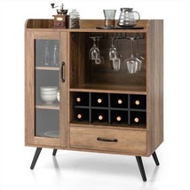 Mid-Century Modern Sideboard Wood Buffet Cabinet Wine Rack and Glass Sto... - $5,310.26 MXN