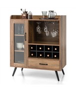 Mid-Century Modern Sideboard Wood Buffet Cabinet Wine Rack and Glass Sto... - $5,271.03 MXN
