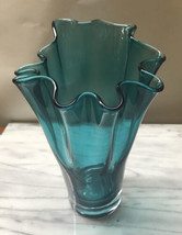 Collector Lenox Organics Ruffle Art Vase 8.5&quot; Turquoise Teal Crystal Poland - £53.82 GBP