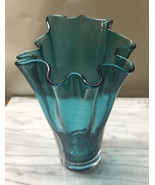 Collector Lenox Organics Ruffle Art Vase 8.5&quot; Turquoise Teal Crystal Poland - $93.82 CAD