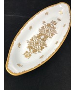 Hand Painted VTG White Gold Trim Roses Oval Serving Celery Dish Made in ... - $29.65