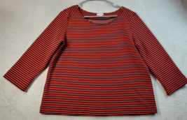 Splendid T Shirt Top Womens Size Large Red Black Striped Long Sleeve Round Neck - £13.26 GBP