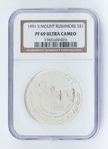 1991-S S$1 Mount Rushmore Silver Commemorative NGC PF69 Ultra Cameo - $1,628.58 MXN