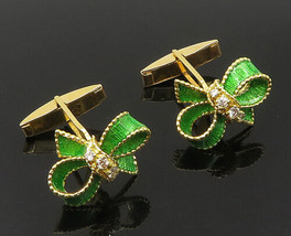 Middle East 18K Gold - Vintage Genuine Diamonds &amp; Enamel Bow Cufflink - GOT039 - £1,034.45 GBP