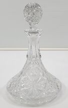 MM) Vintage Clear Cut Glass Round Decanter Bottle w/ Stopper Set Liquor ... - $29.69