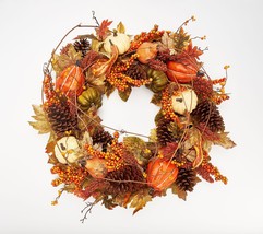 28&quot; Oversized Pumpkin and Maple Leaf Twig Wreath by Valerie in - $193.99