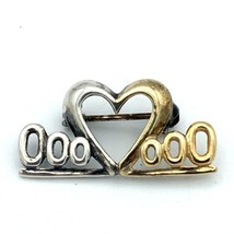 SU vintage heart and hugs pin - delicate silver-tone &amp; gold-plated 1&quot; br... - £15.63 GBP