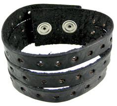 Zeckos Black Leather Split Strap Wristband Bracelet - £11.22 GBP