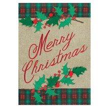 Evergreen Merry Christmas Plaid Burlap Garden Flag,-2 Sided Message, 12.5&quot; x 18&quot; - £15.62 GBP