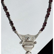 925 Sterling Silver Beaded Garnet Necklace Sky - $154.44