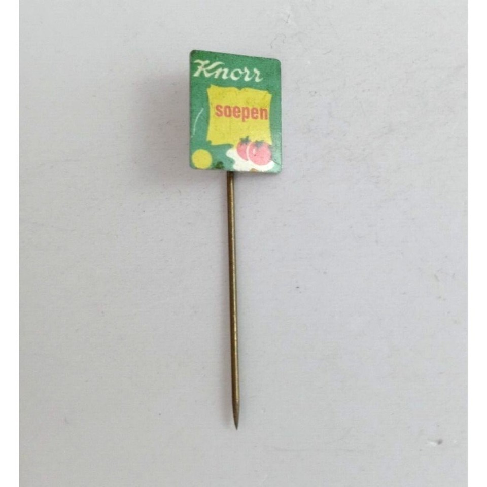 Vintage Knorr Soepen Green &amp; Yellow With Tomatoes German Stick Lapel Pin - $6.44