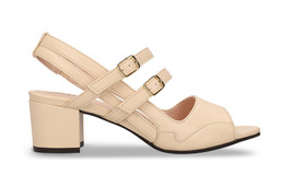 Women vegan heel sandals slingback beige apple skin with straps buckles open toe - £99.10 GBP