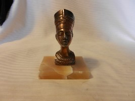 Egyptian Queen Nefertiti Cast Copper Colored Metal Figurine, Stone Base - £63.80 GBP