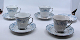 Noritake Porcelain Blue Hill 2482 4 Footed Coffee Tea Mug Cup 5 Saucer Set Japan - £36.79 GBP