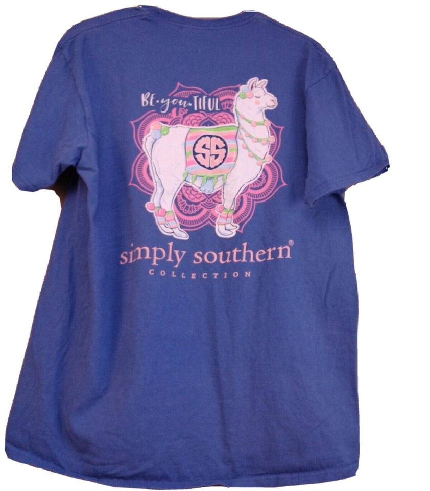 Primary image for Simply Southern LLama Be-You-Tiful Blue Short Sleeve TShirt Size Large   2107