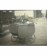 Vintage Antique Photo of Cute Little Baby Boy In Stroller Color Hand Tin... - $275.44 MXN