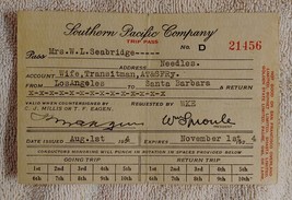 Vtg 1924 Southern Pacific Railway Employee Pass Los Angeles Santa Barbar... - £10.38 GBP