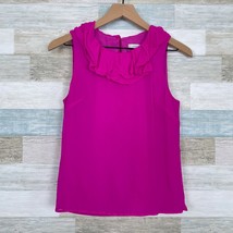 J Crew Gabby Silk Sleeveless Blouse Neon Pink Crinkle Chiffon Ruffle Wom... - £18.56 GBP