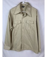 Vintage Sears Work Shirt Polyester Khaki Long Sleeve Beige Button 80s Me... - £21.96 GBP