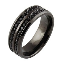 8mm Dual Black Crystal Row Band Ring - £6.98 GBP