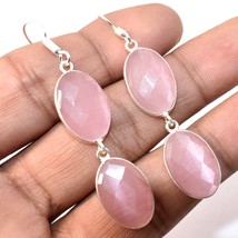 Pink Cat&#39;s Eye Oval Gemstone Handmade Fashion Earrings Jewelry 2.20&quot; SA 3383 - $6.49