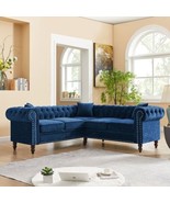 Mons Classic Chesterfield L-shaped Sofa Upholstered Roll Arm in Blue Vel... - $1,312.74