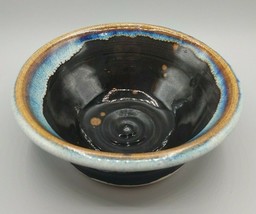 Hand Crafted Studio Pottery Blue Drip Glaze Bowl Signed Joia 5.75&quot;W 2.25&quot;H - £16.86 GBP