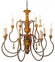 Chandelier Turned Rustic Gold Oxidized Painted Distressed Metal Han - £1,026.41 GBP