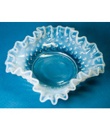 Fenton Opalescent Blue Hobnail Candy Bon Bon Dish Ruffled Edge Art Glass  - $13.67 CAD