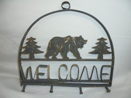 Rustic Farmhouse Metal Welcome Sign Key Hooks Primitive Hanging Outdoor Decor - £12.45 GBP