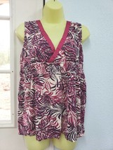 vintage burgundy and white floral top blouse womens sleeveless shirt siz... - £5.56 GBP