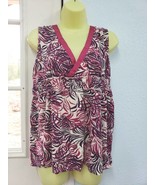 vintage burgundy and white floral top blouse womens sleeveless shirt siz... - £5.58 GBP