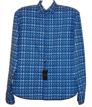 Z-Zegna-AUTHENTIC Men&#39;s Blue Geometric Cotton Button Up Shirt Size 2XL - £95.41 GBP