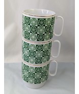 Stacking Coffee Cup Mug Green Flower Lot of 3 Vintage - $21.95