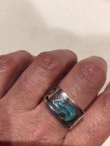  Vintage Southwestern Mens Ring Silver Bronze Bear Genuine Turquoise Inlay 8.75 - £31.65 GBP