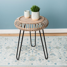 Rattan Wood Tripod Stool Table with Metal Legs 25&quot;H - $2,798.00 MXN