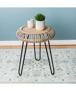 Rattan Wood Tripod Stool Table with Metal Legs 25&quot;H - $2,781.33 MXN