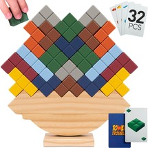 Wooden Tetra Tower Game 32PCS Stack Attack Game with Building Blocks Cards Fun 1 - £33.06 GBP
