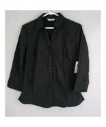 NWT Quizz Again Stretch Women&#39;s Button Up Black Metallic Blouse Size Small - $27.87 CAD