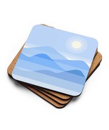 Blue Winter Cork-Back Coasters Minimalist Mountain Landscape Scenery Tab... - $20.11 CAD