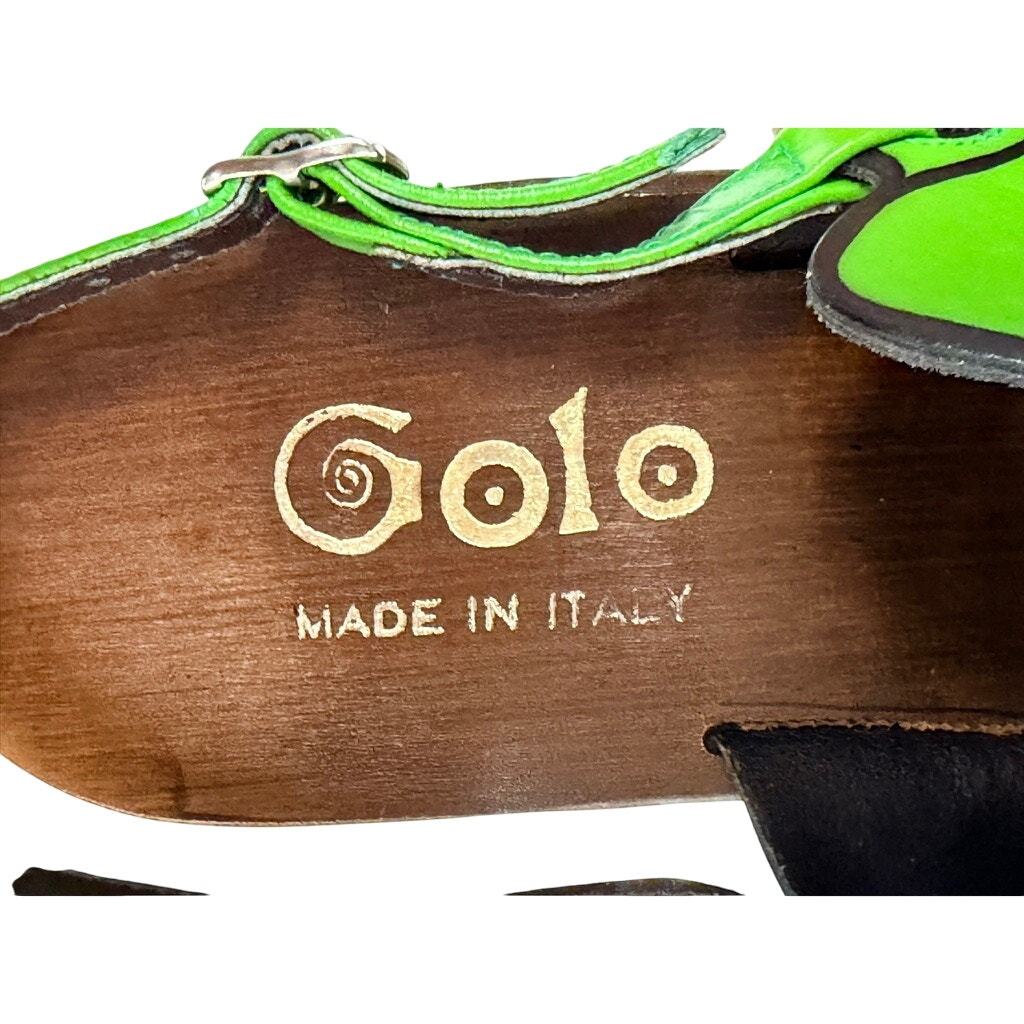 VTG 70s Golo Italy Bright Green Leaf Slingback Block Heel Sandals Mod Pop Art 8 Item image 9