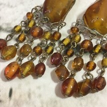 Vintage Clip-On Earings Amber Earthtone Glass Stone Beads Boho Hippie Dangle - £31.64 GBP