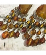 Vintage Clip-On Earings Amber Earthtone Glass Stone Beads Boho Hippie Da... - £31.00 GBP