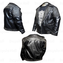 New Men&#39;s Black Punk Brando Silver Studded Real Cowhide Biker Leather Jacket-557 - £290.34 GBP