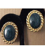 Vintage 1960s Gold Tone Twisted Rope Frame Green Black Swirl Sparkle Ena... - $471.60 MXN
