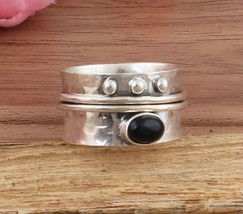 Black Onyx Gemstone 925 Sterling Silver Spinner Ring Handmade Jewelry Gift - £41.63 GBP