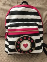 Betsey Johnson Backpack Pink Black White Stripe School Travel Bag Nwt - £61.91 GBP